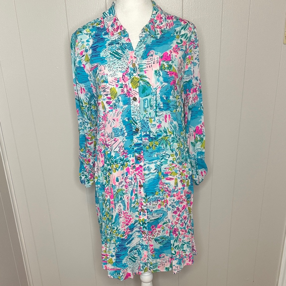 Lilly Pulitzer Natalie Cover Up Shirt Dress Postcards From Positano Small